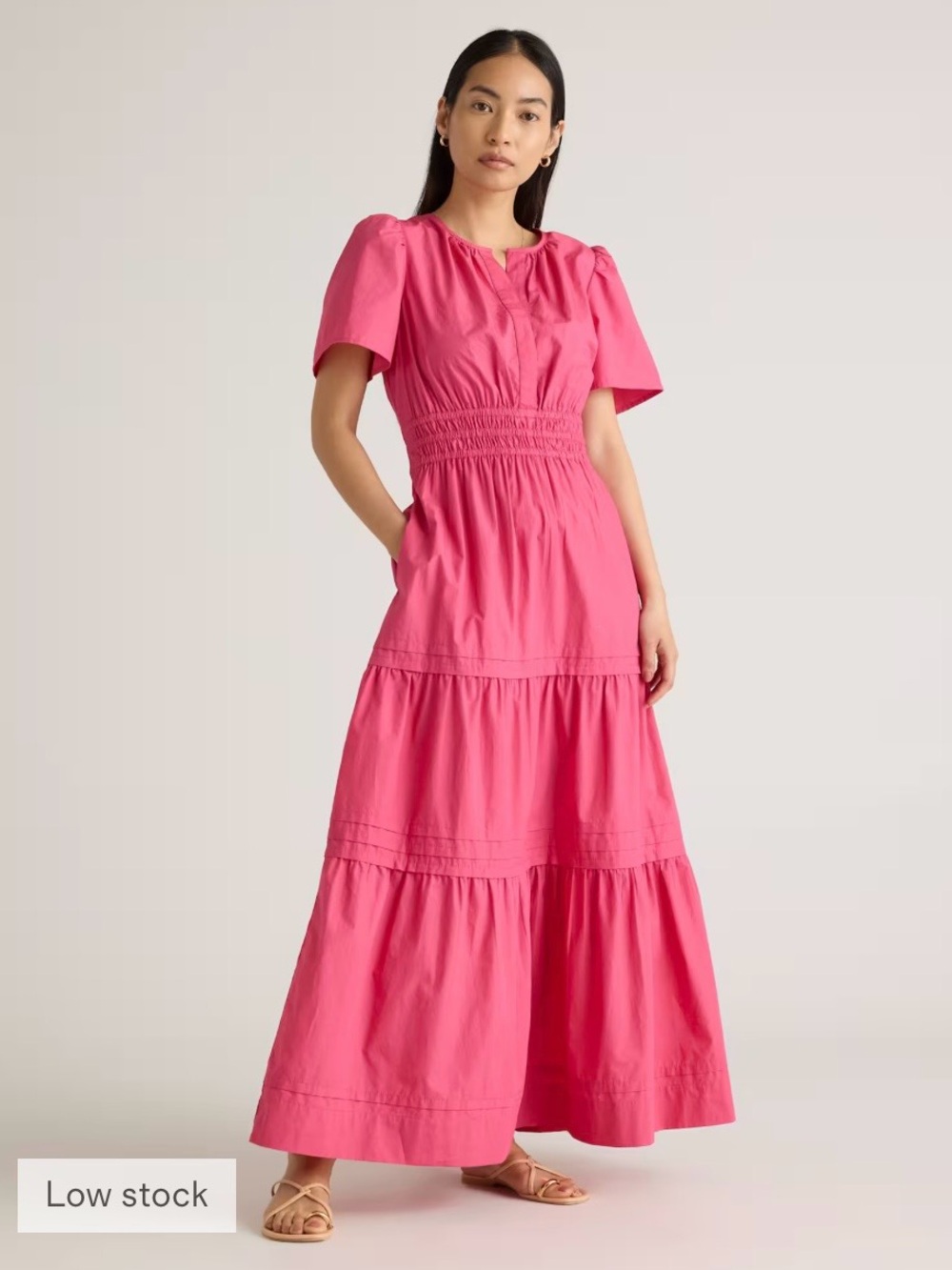 Quince 100% Organic Poplin Tiered Maxi Dress-Lipstick Pink-XL-NWT